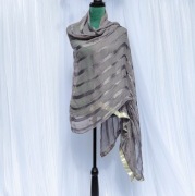 Szara indyjska chusta dupatta szyfon pasy pareo hijab hidżab apaszka szal
