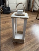 Lampion Drewniany Biały Świecznik Retro Scandi Boho 30cm