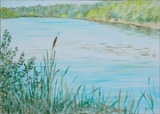 JEZIORO akryl na płótnie format A4