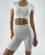 set sportowy siłownia fitness top kolarki six stories s biały kremowy