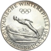 Srebrna moneta 50 SZYLINGÓW Innsbruck 1964. 0,57 uncji Ag 999. Czytaj opis.