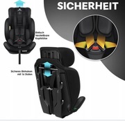 Fotelik samochodowy KIDIZ Grupa 1+2+3 waga 9-36 kg 5-punktowy pas zagłówek