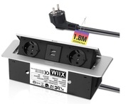 Gniazdo wpuszczane aluminiowe, chowane, 3500W/16A z 2 gniazdami USB, 1,8 m