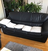 komplet wypoczynkowy skórzany czarny 3+2+1