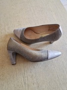Buty czółenka na obcasie złoto-srebrne 