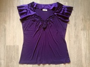 Fioletowa bluzka/top z satynowymi rękawkami, Orsay, rozm.L