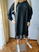 Czarna sukienka Made in Italy z koronką elegancka oversize tunika plus size