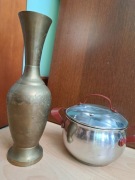 Duży, śliczny wazon z mosiądzu + garnek z pokrywką