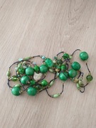 Korale zielone wisiorek kot szkło drewno etno boho