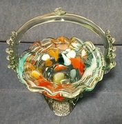 Koszyk szklany za szkła barwionego na słodycze lub owoce PRL