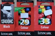 Tusze Lexmark 13400HC, 18C1429E, 18CX033E oryginalne 3 szt. (przeterminow.)