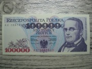 BANKNOT RP 100000 ZŁOTYCH 1993 ROK SERIA AE MONIUSZKO UNC