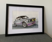 Obraz grafika 21x30cm BMW e10 2002 turbo oprawiony, ręcznie malowany