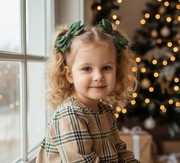 Spinki kokardki zielone dla dziewczynki ręcznie wykonane 