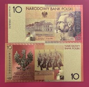 Polskie Banknoty Pozłacany Józef Piłsudski 10 zł