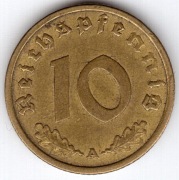 NIEMCY 10 reichspfennig 1939 A, KM# 92, VF