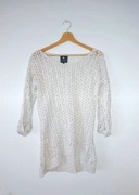 Jasnobeżowy sweterek z krótszym rękawem ażurowy oversize River Island S