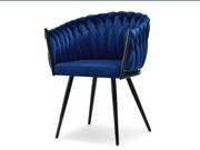 Welurowe granatowe krzesło wzór plecionki