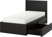 Łóżko MALM czarne (ikea) - rama, 2 pojemniki, stelaż pod materac, materac