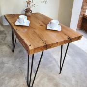 Stolik kawowy loft z oflisem. Monolit. Dębowy. 53 cm. Ława dębowa.