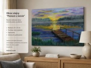 Obraz olejny ręcznie malowany „Pomost o świcie” 55x75 cm jezioro krajobraz