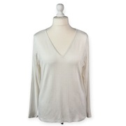 Bluzka M&S 48 biała kremowa v-neck prążek plus size casual