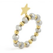 Pierścionek na gumce koraliki gwiazdka/serce/skrzydło pozłacane