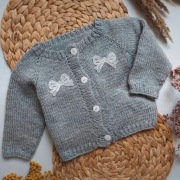 Sweter sweterek 80 szary długi rękaw ciepły z kokardką wełniany srebrna 