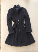 Granatowy wełniany markowy płaszcz w stylu vintage retro ciepły wełna 