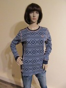 KARI TRAA damska bluzka granatowo-błękitny wzór 60% wełna 40% modal_ L