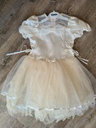 Piękna suknia balowa tiul ecru dla dziewczynki wizytowa brokat cekiny r 104