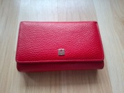 Ochnik duży czerwony skórzany portfel damski Italian Leather