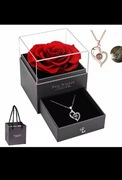 Naszyjnik serce I Love You 100 języków róża w pudełku prezent