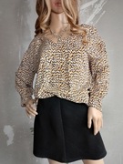 damska bluzka elegancka we wzory beżowa M wiskoza dekolt w serek zwiewna 