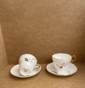 filiżanki dla zakochanych SHELLEY ENGLAND z kwiatkami porcelanowe złote