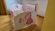 Łóżko HAPPY-BABIES dla dziewczynki + materac, kucyk, księżniczka, różowe.