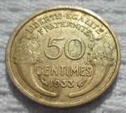 Francja III Republika 50 centymów centimes 1933 KM# 894