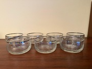 Komplet 6 szklanych salaterek z grawerem i srebrnym rantem