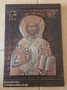 DUŻA Grecka Ikona Prawosławna na desce JEZUS Chrystus Pantokrator z Księgą.