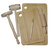 Deski do krojenia, wałek, tłuczek, stojak + GRATIS