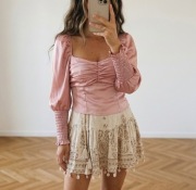 H&M różowa baby pink bluzka boho romantyczna marszczona babydoll viral