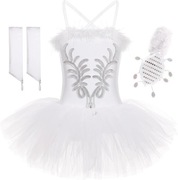 Sukienka baletowa z cekinami biała tiul 4-5 lat