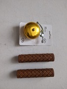 złoty dzwonek rowerowy + chwyty karo brat 12cm