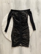 sukienka czarna z drapowaniem xs shiszpanka off shoulder tiulowa 