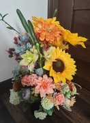 Stroik jesienny słoneczniki sztuczne kwiaty kompozycja w donicy