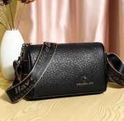 Elegancka torebka skórzana czarna damska na ramię listonoszka