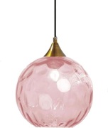Szklana Lampa Wisząca, Różowa Kula, Średnica 20 cm, Art Deco