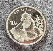 1998 Panda Chiny 10 Yuan 1oz srebrna mennicza