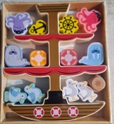 DREWNIANA GRA ZABAWKA BALANSUJĄCA STATEK 14 ELEMENTÓW 