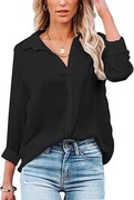 Bluzka damska koszulowa z dekoltem V guziki elegancka luźna czarna L